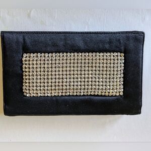 Vintage SOURE Black Silk peau de soie & Rhinestone Evening Clutch